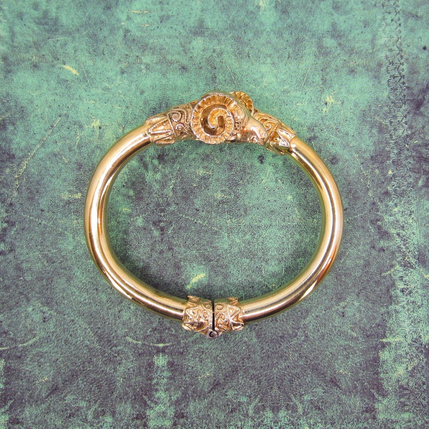 Vintage Hinged Rams Head Bangle Gilt Sterling c. 1990