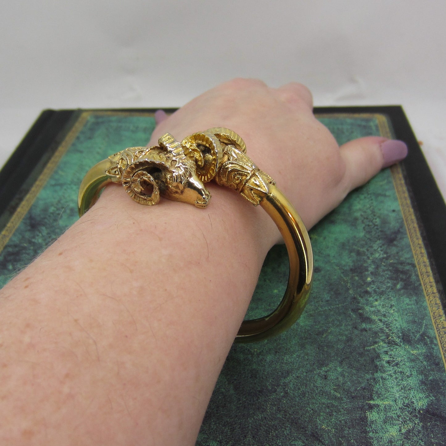 Vintage Hinged Rams Head Bangle Gilt Sterling c. 1990