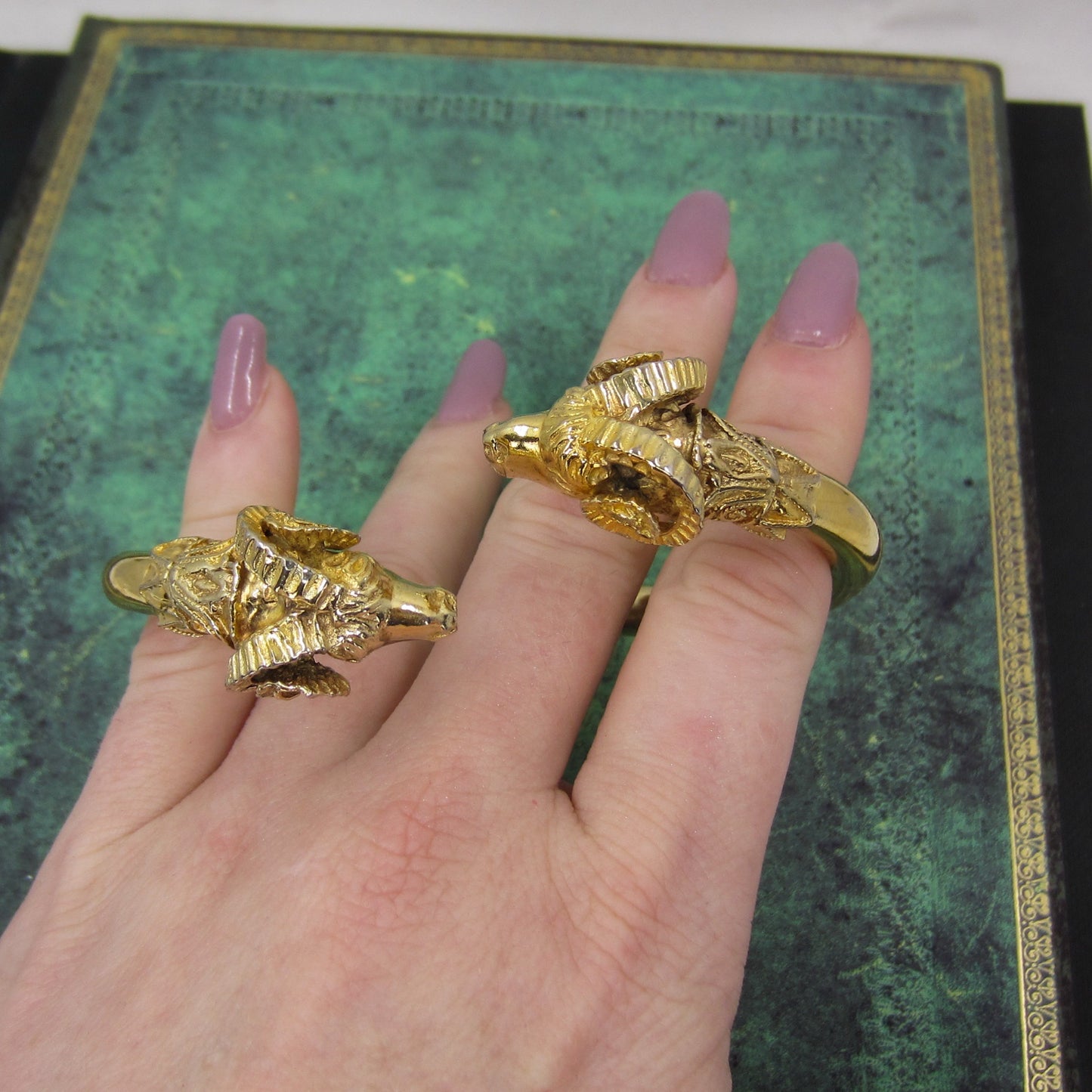 Vintage Hinged Rams Head Bangle Gilt Sterling c. 1990