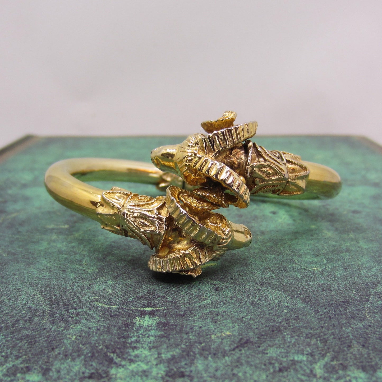 Vintage Hinged Rams Head Bangle Gilt Sterling c. 1990