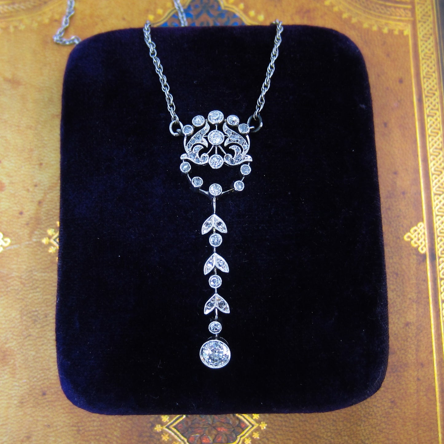 Edwardian Diamond Drop Necklace Platinum/18k c. 1915