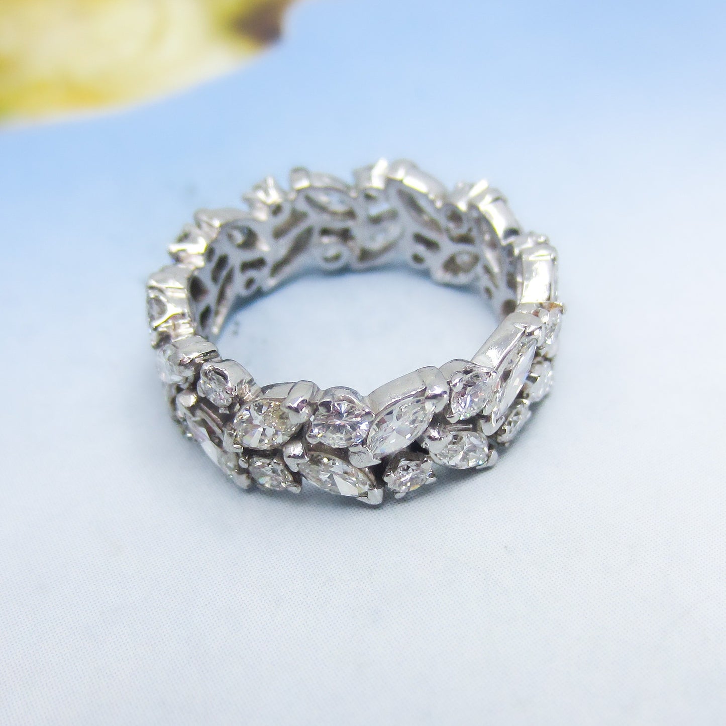 Beautiful Vintage Marquise and around Diamond Eternity Band 18k, size 6.5