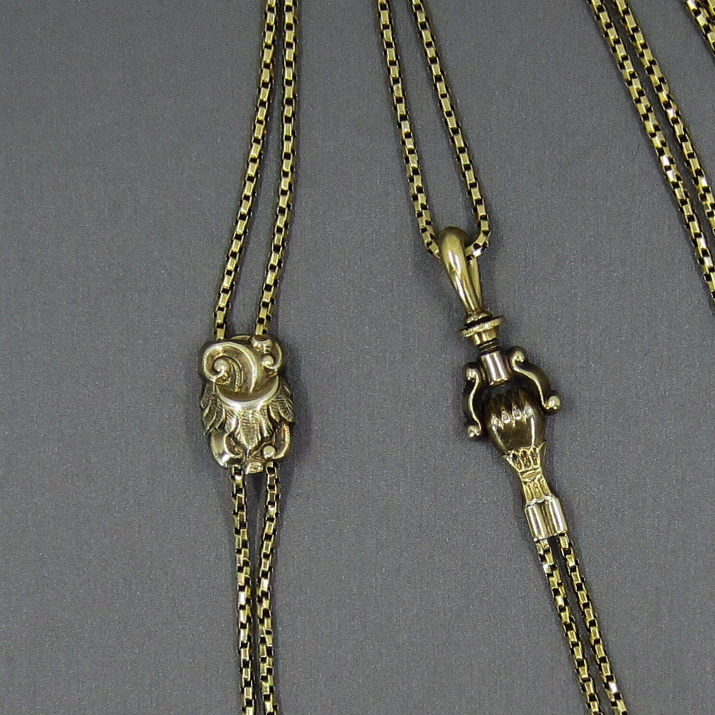 Georgian Guard Chain with Hand Clasp and Slide 15k and Silver c. 1830