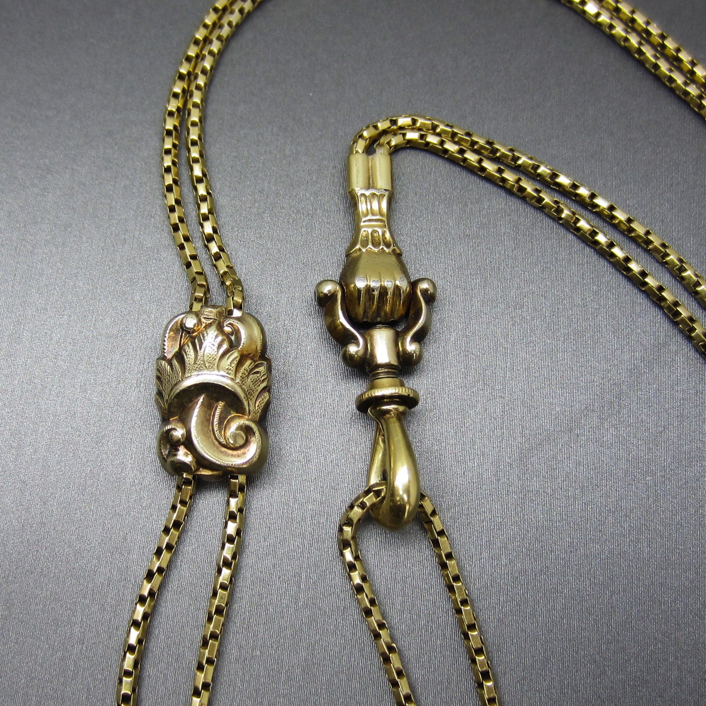 Georgian Guard Chain with Hand Clasp and Slide 15k and Silver c. 1830