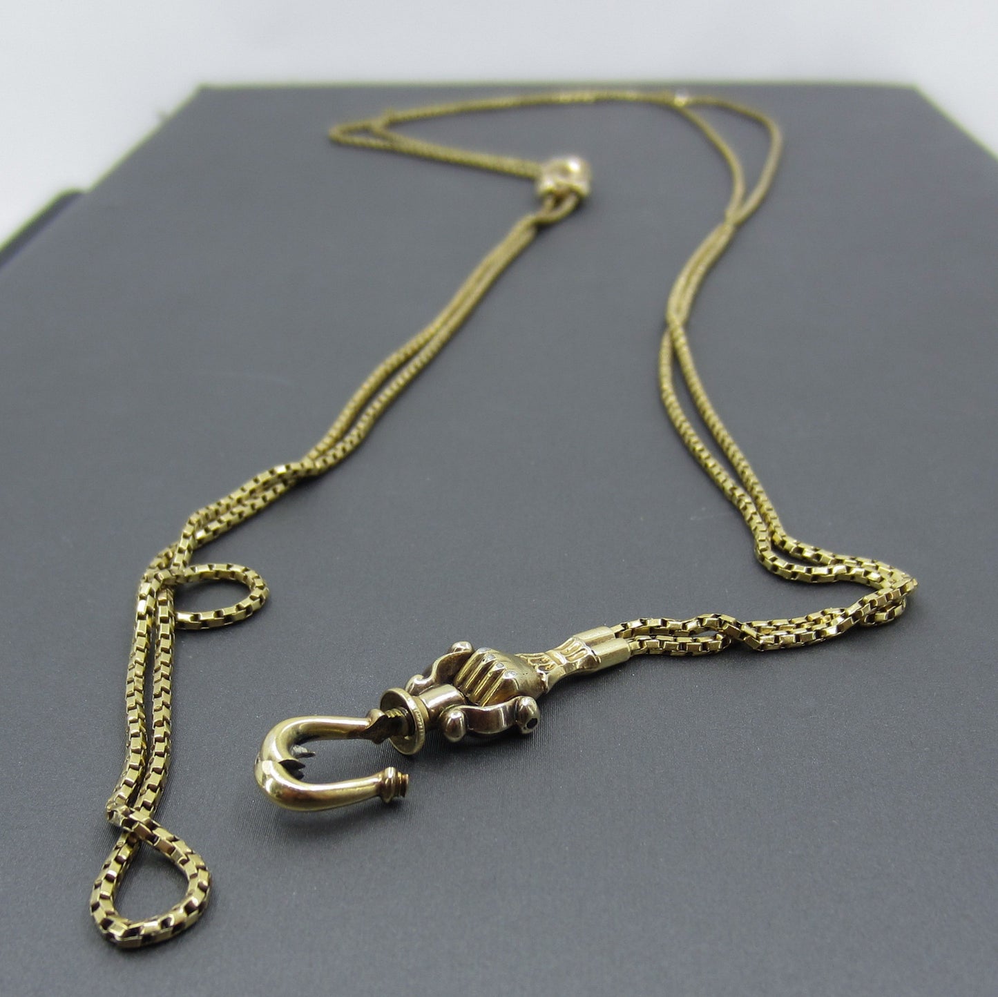 Georgian Guard Chain with Hand Clasp and Slide 15k and Silver c. 1830