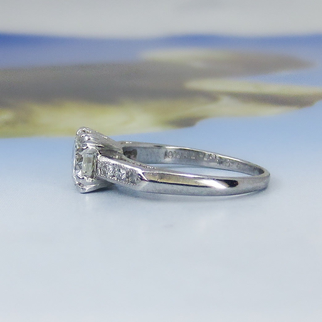 SOLD--Retro Round Brilliant Cut .76ct Diamond Engagement Ring Platinum c. 1940
