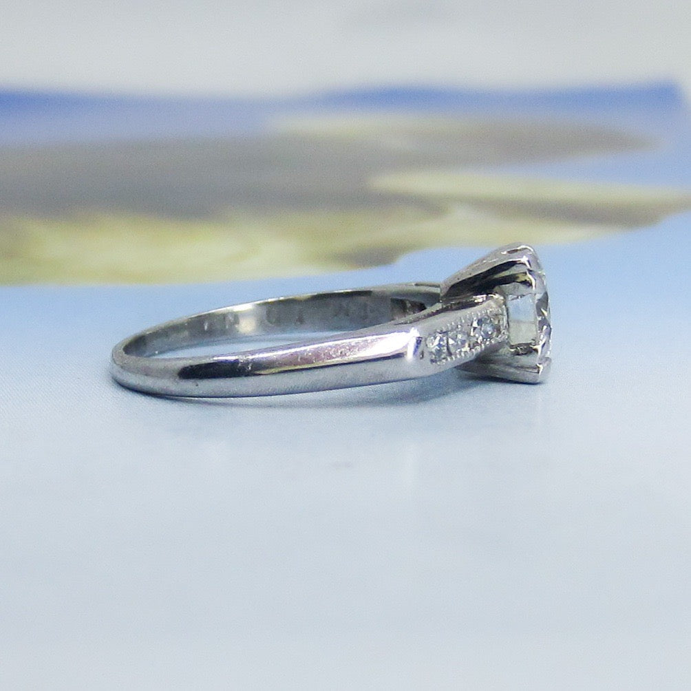 SOLD--Retro Round Brilliant Cut .76ct Diamond Engagement Ring Platinum c. 1940