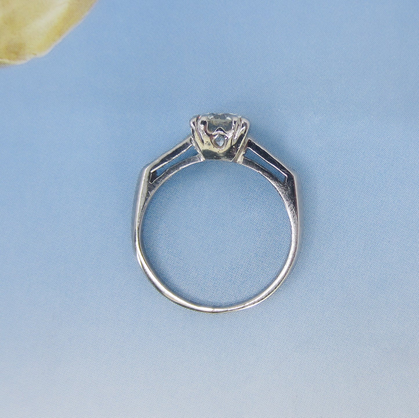 SOLD--Retro Round Brilliant Cut .76ct Diamond Engagement Ring Platinum c. 1940