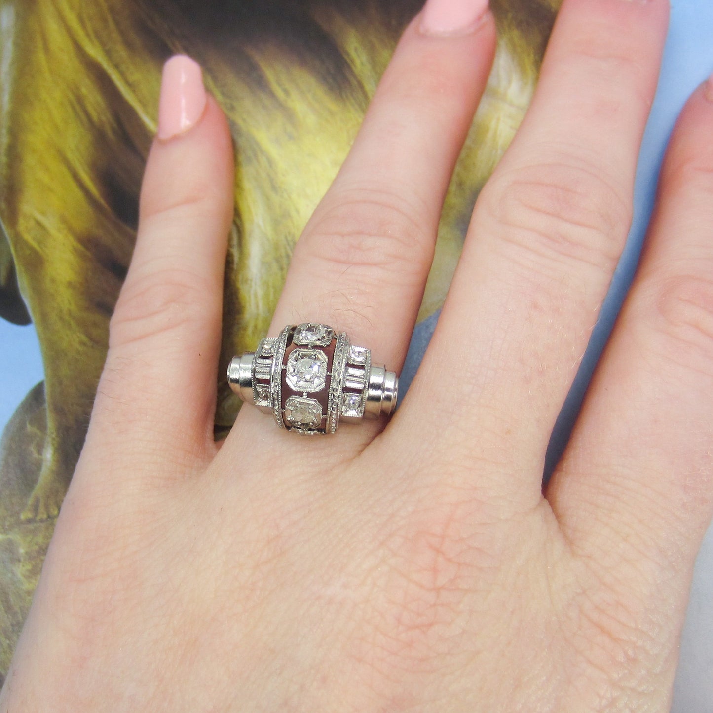 SOLD-Retro Diamond Tank Ring Platinum c. 1940