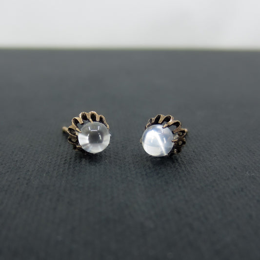 SOLD-Victorian Moonstone Orb Stud Earrings 12k c. 1890