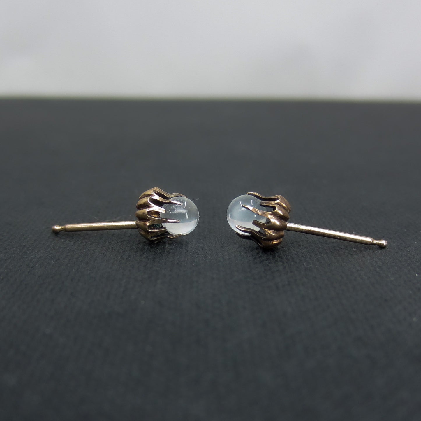 SOLD-Victorian Moonstone Orb Stud Earrings 12k c. 1890