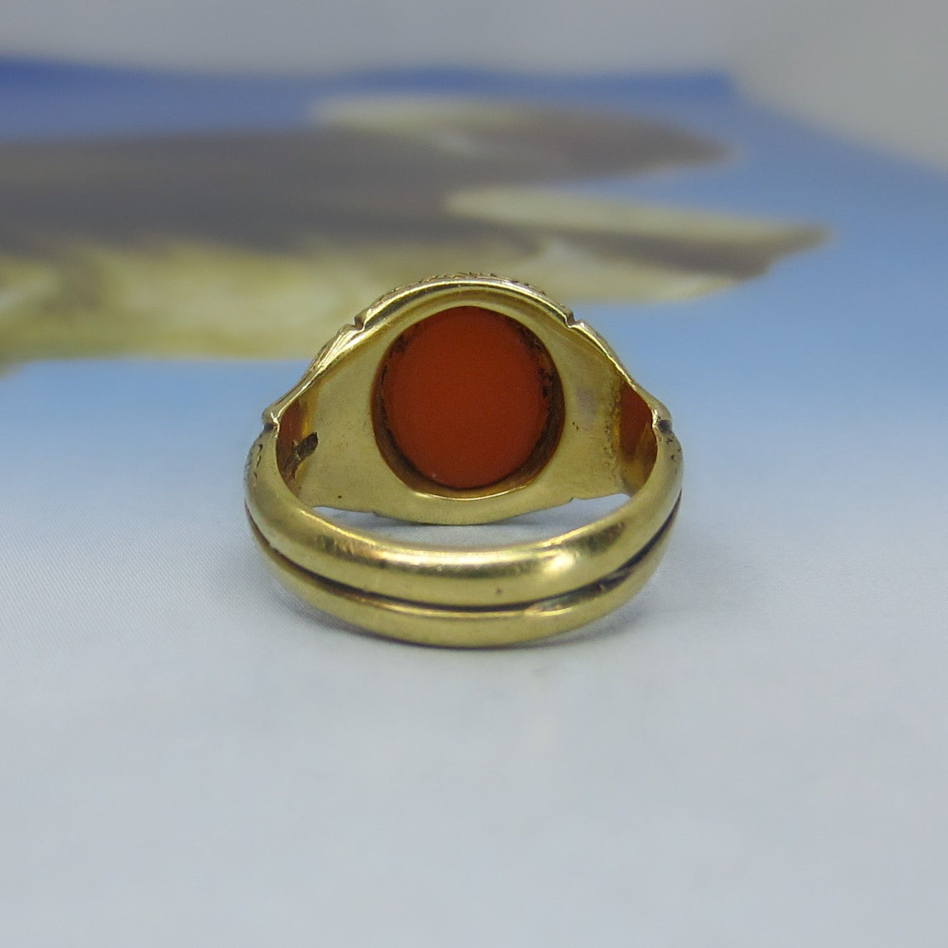 Victorian Hardstone Intaglio Signet Pinky Ring 15k c. 1887