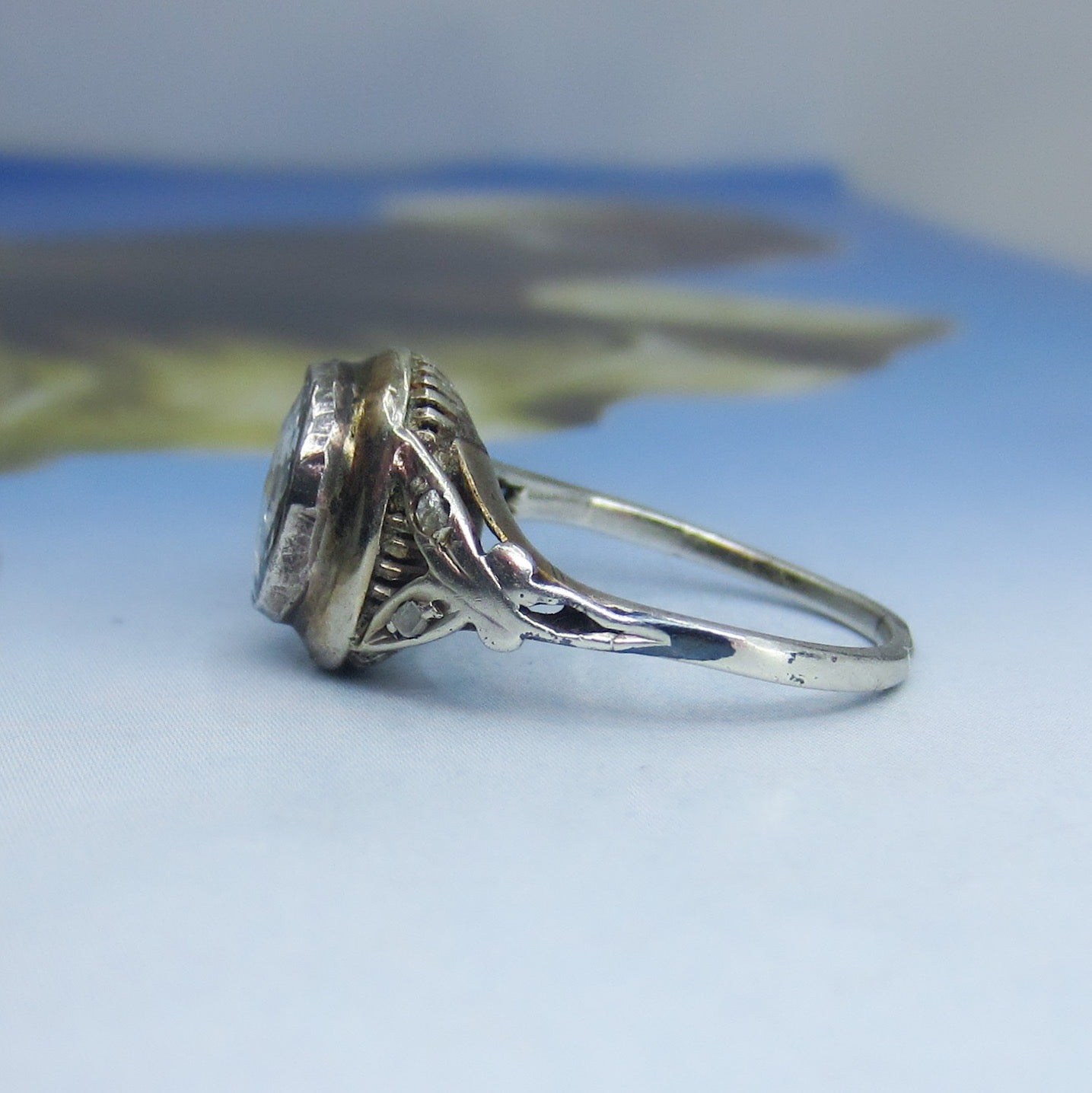 SOLD-Georgian Revival Rose Cut Diamond Ring 14k c. 1930