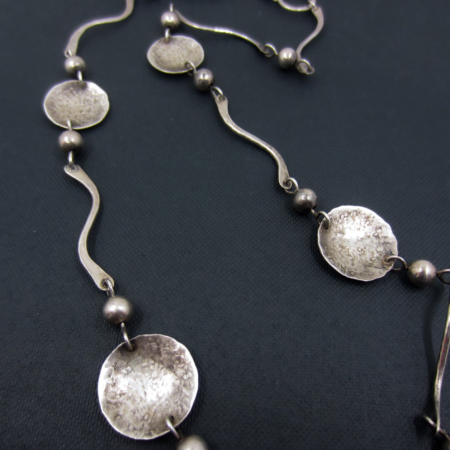 Modernist Hand Hammered Disc Necklace Sterling c. 1960