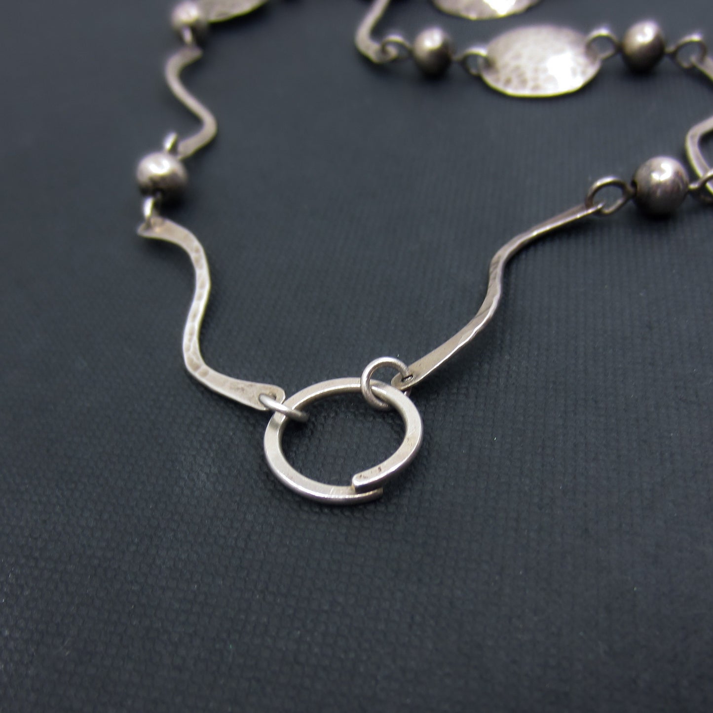 Modernist Hand Hammered Disc Necklace Sterling c. 1960