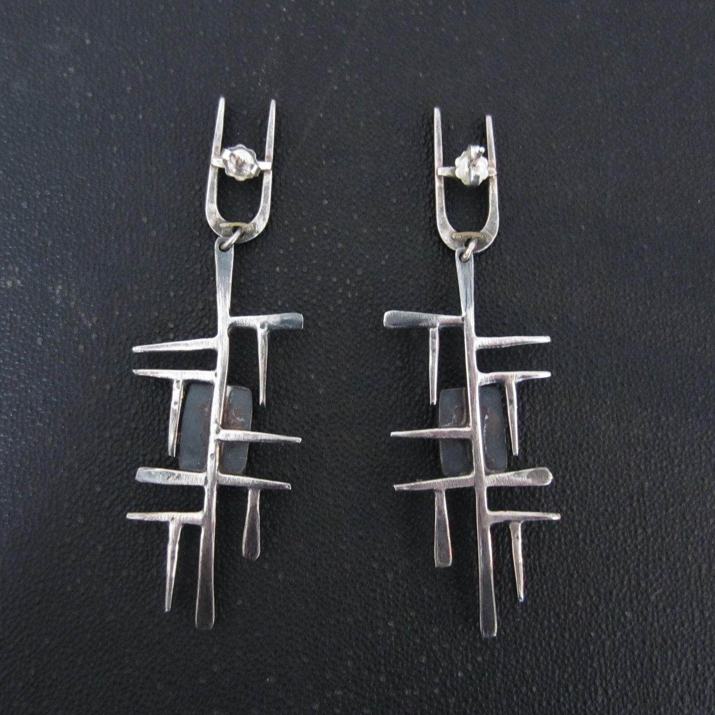 Huge Modernist Sodalite Drop Earrings Sterling c. 1960