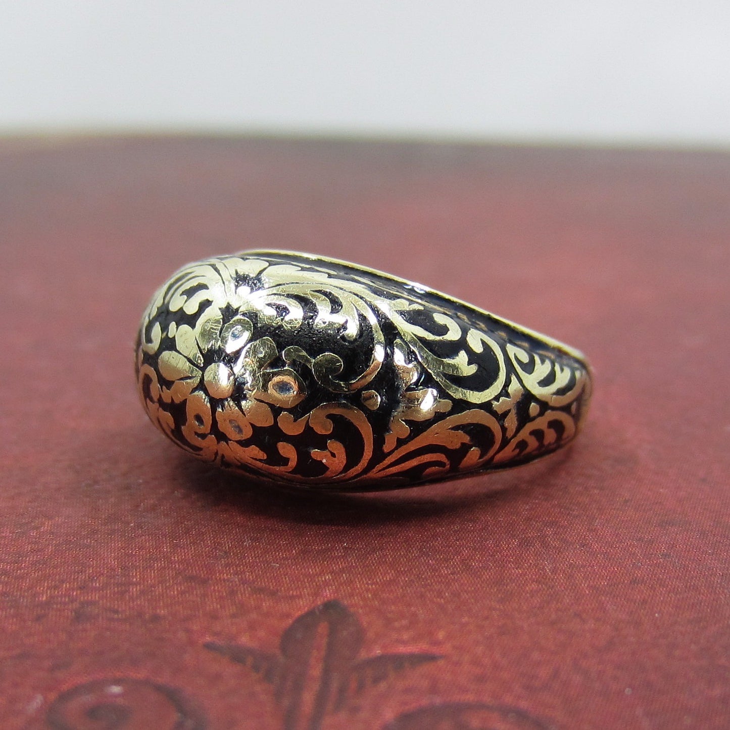 Vintage Black Enamel Dome Ring 14k c. 1930
