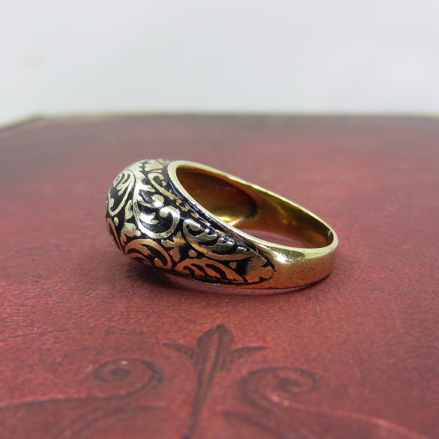 Vintage Black Enamel Dome Ring 14k c. 1930