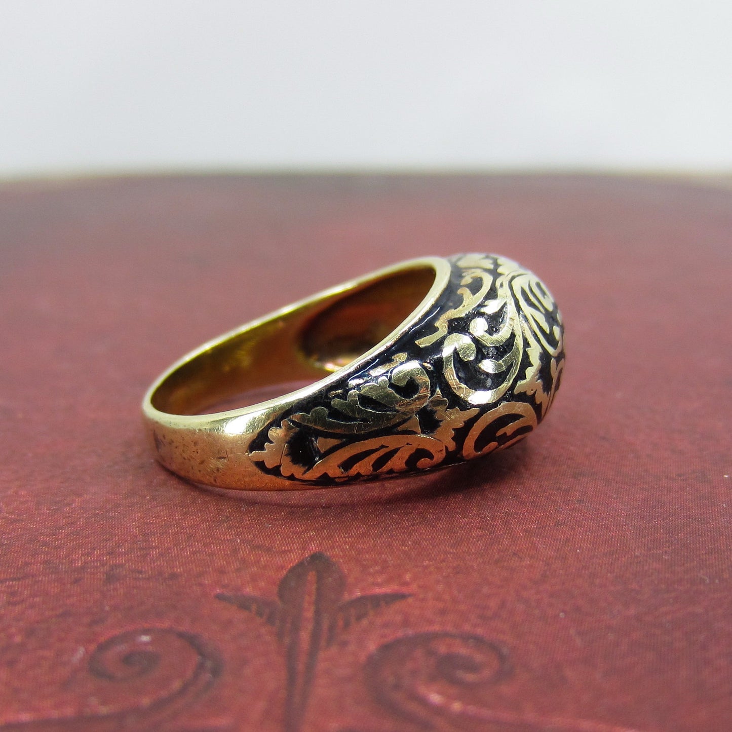 Vintage Black Enamel Dome Ring 14k c. 1930