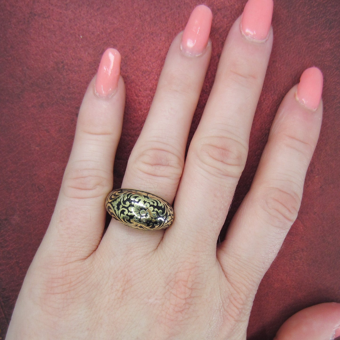 Vintage Black Enamel Dome Ring 14k c. 1930