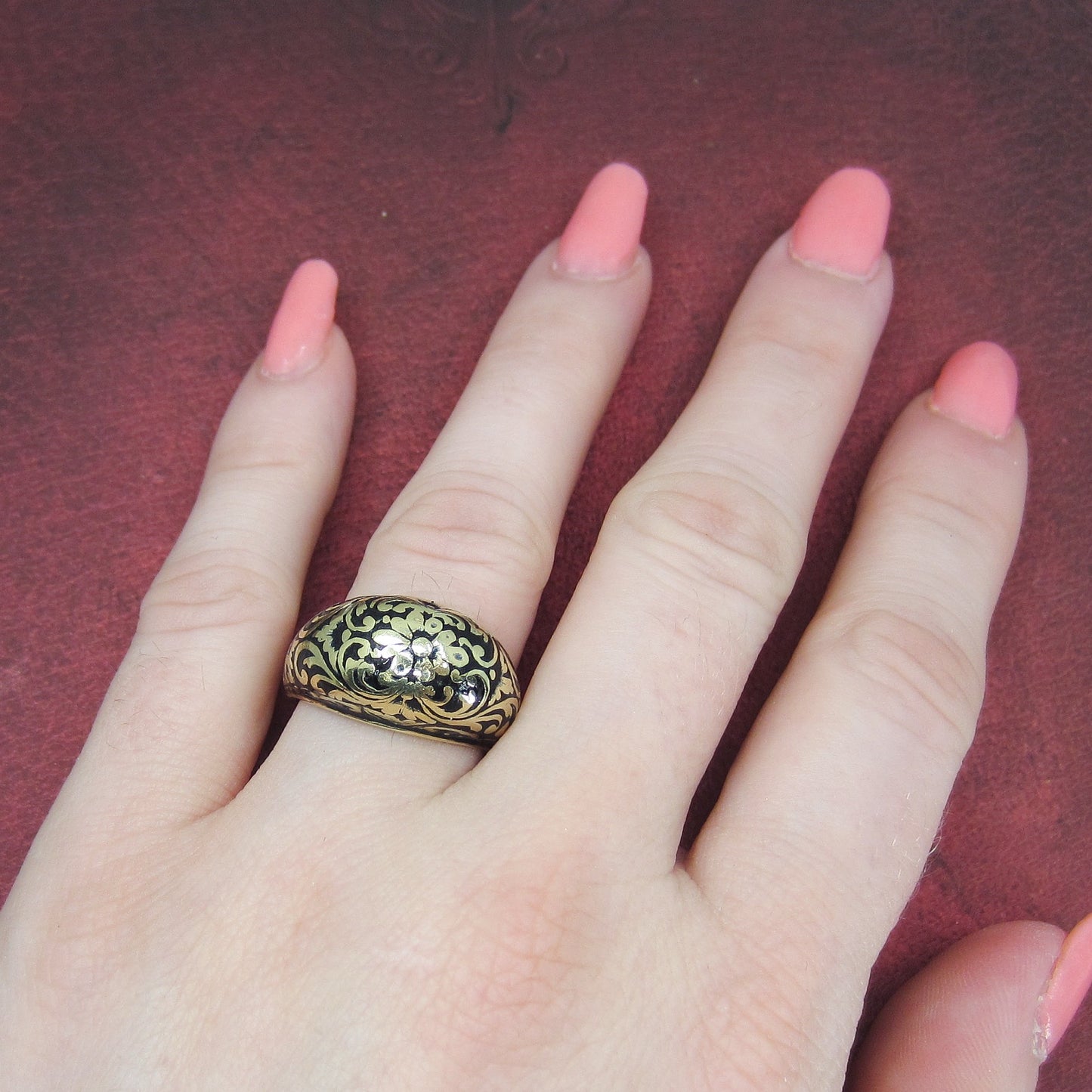 Vintage Black Enamel Dome Ring 14k c. 1930
