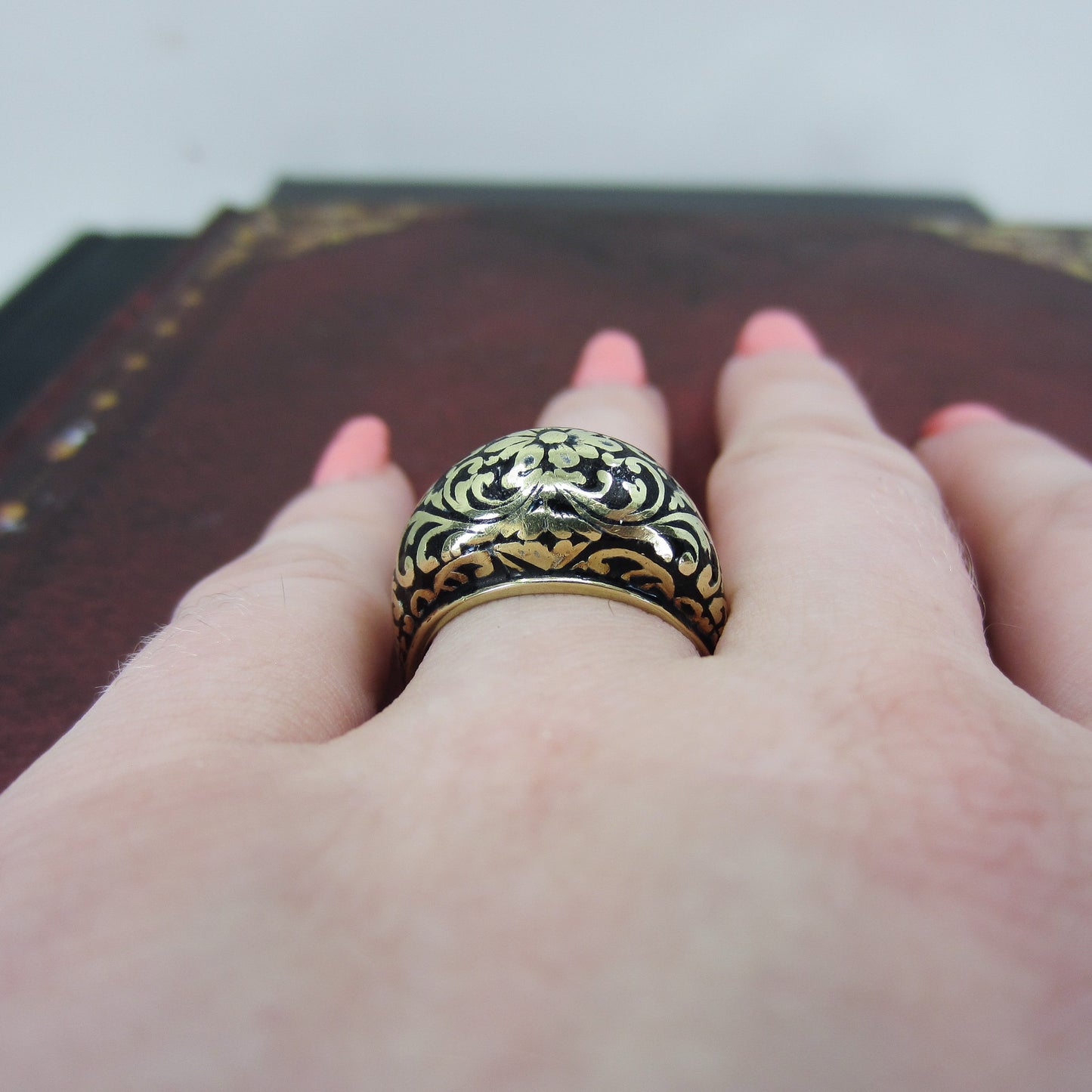 Vintage Black Enamel Dome Ring 14k c. 1930