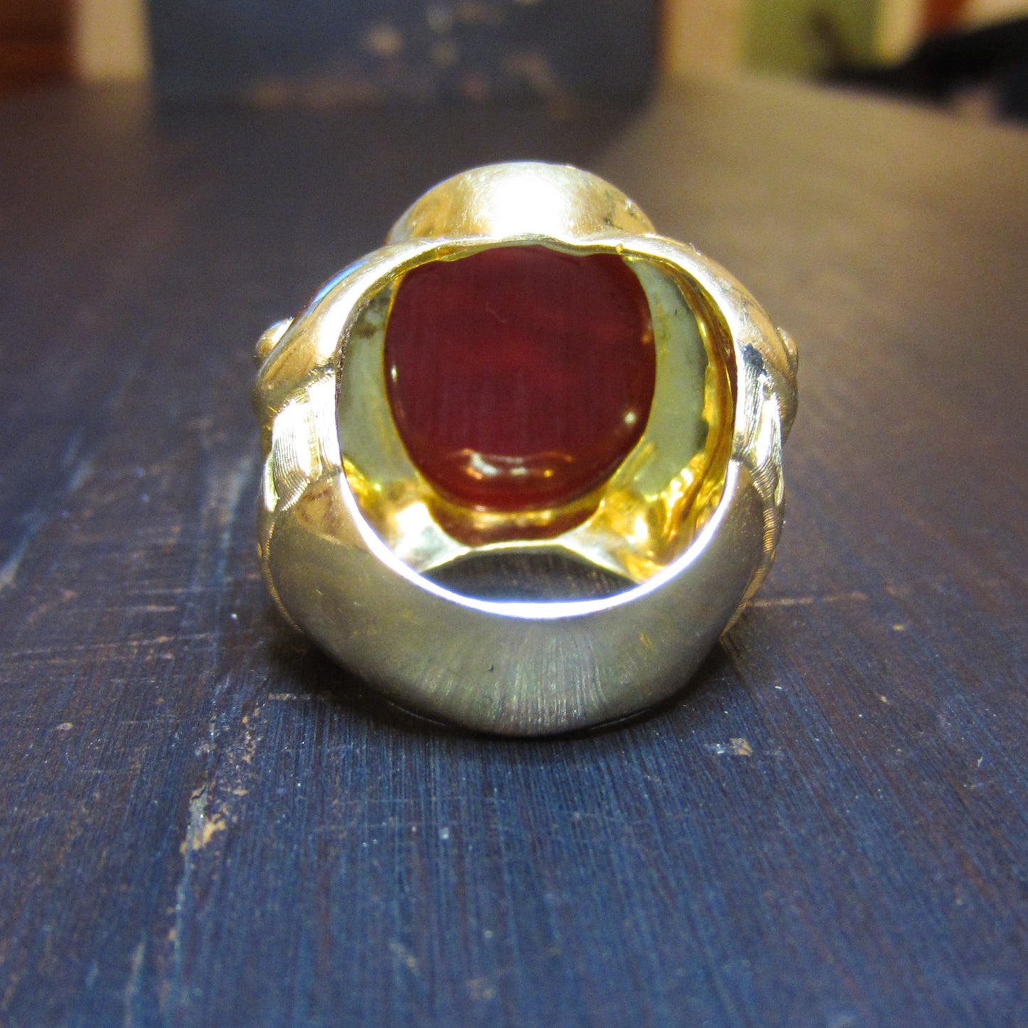 Vintage HUGE Asclepius God of Medicine Hardstone Cameo Ring 18k