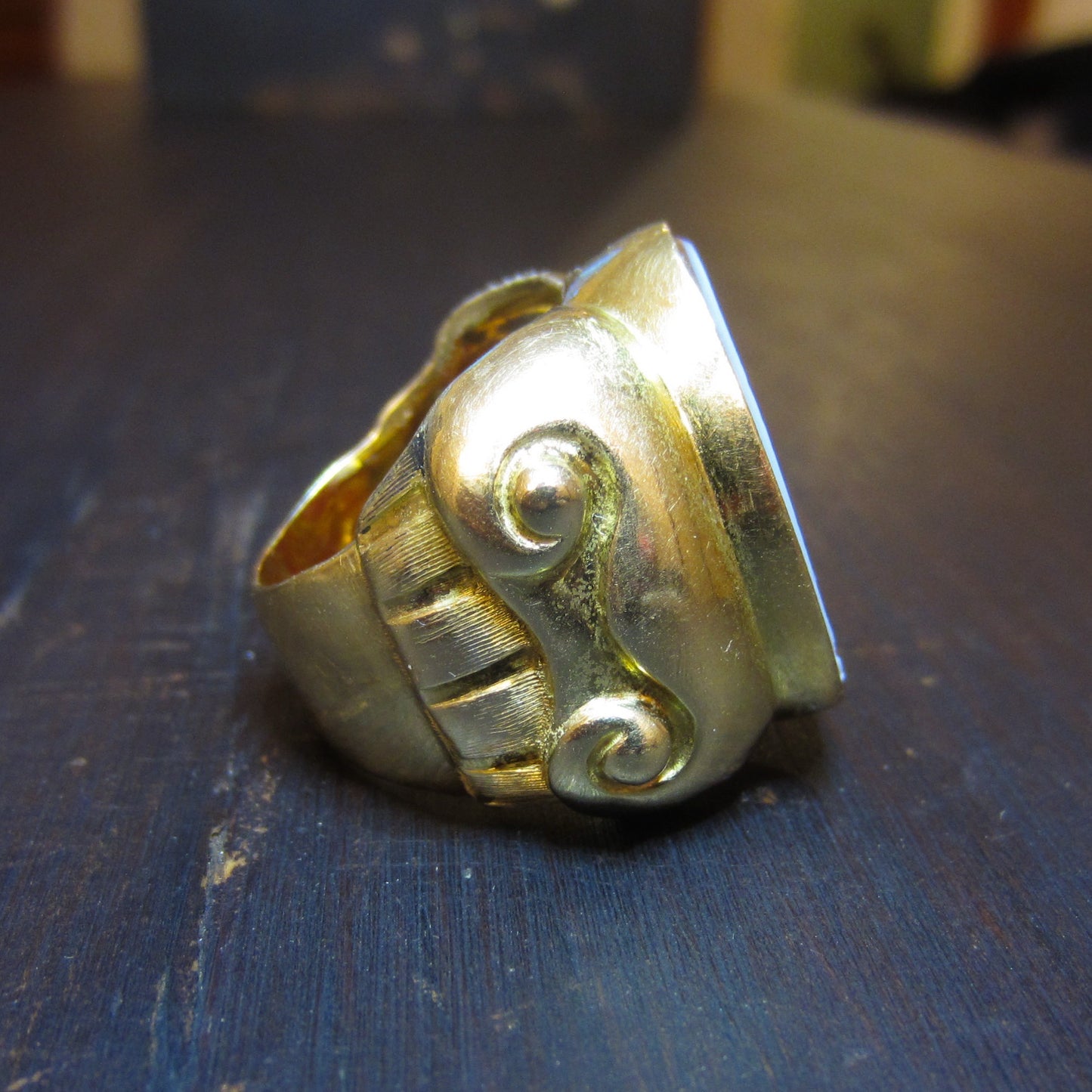 Vintage HUGE Asclepius God of Medicine Hardstone Cameo Ring 18k