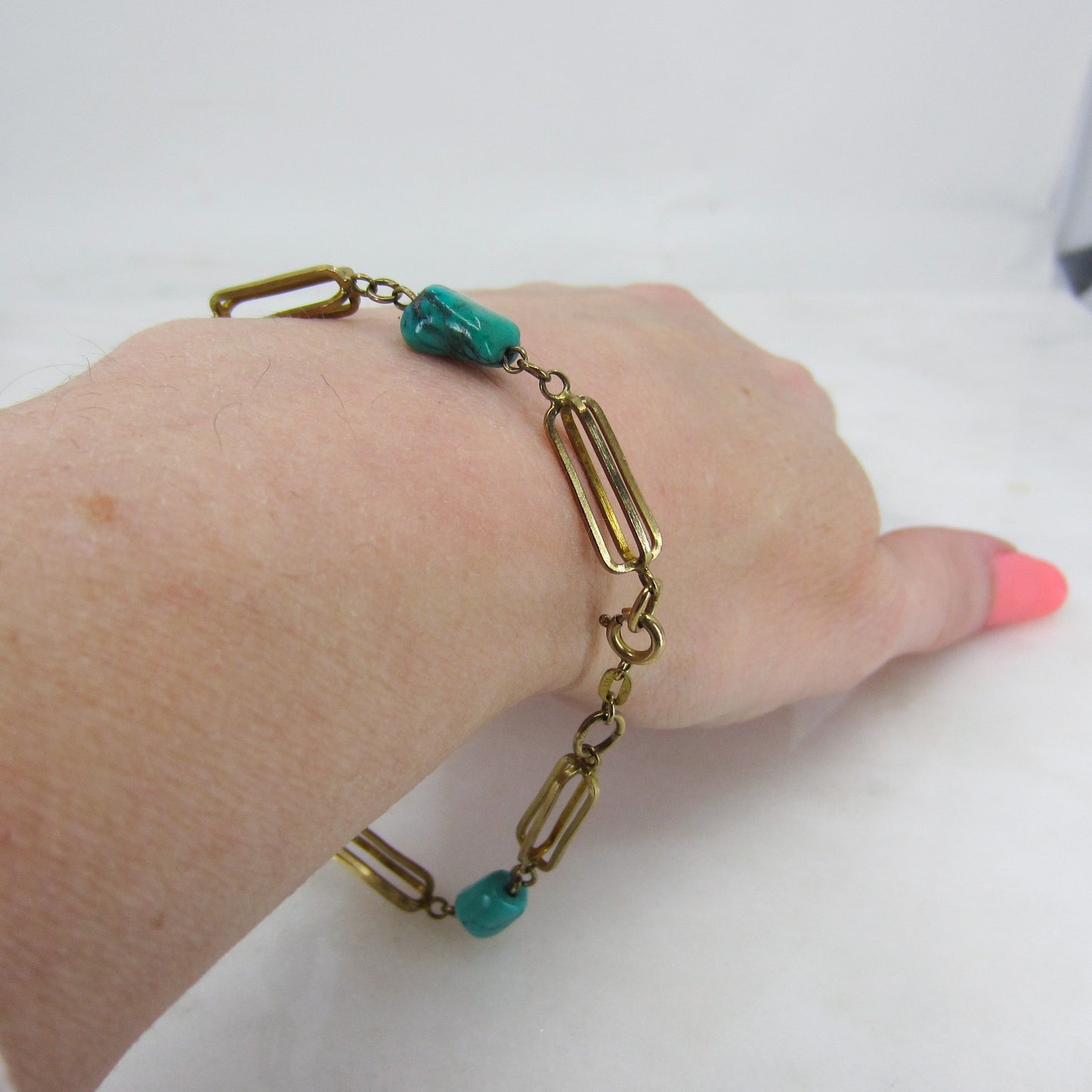 Vintage Turquoise Nugget Bracelet 9k c. 1970