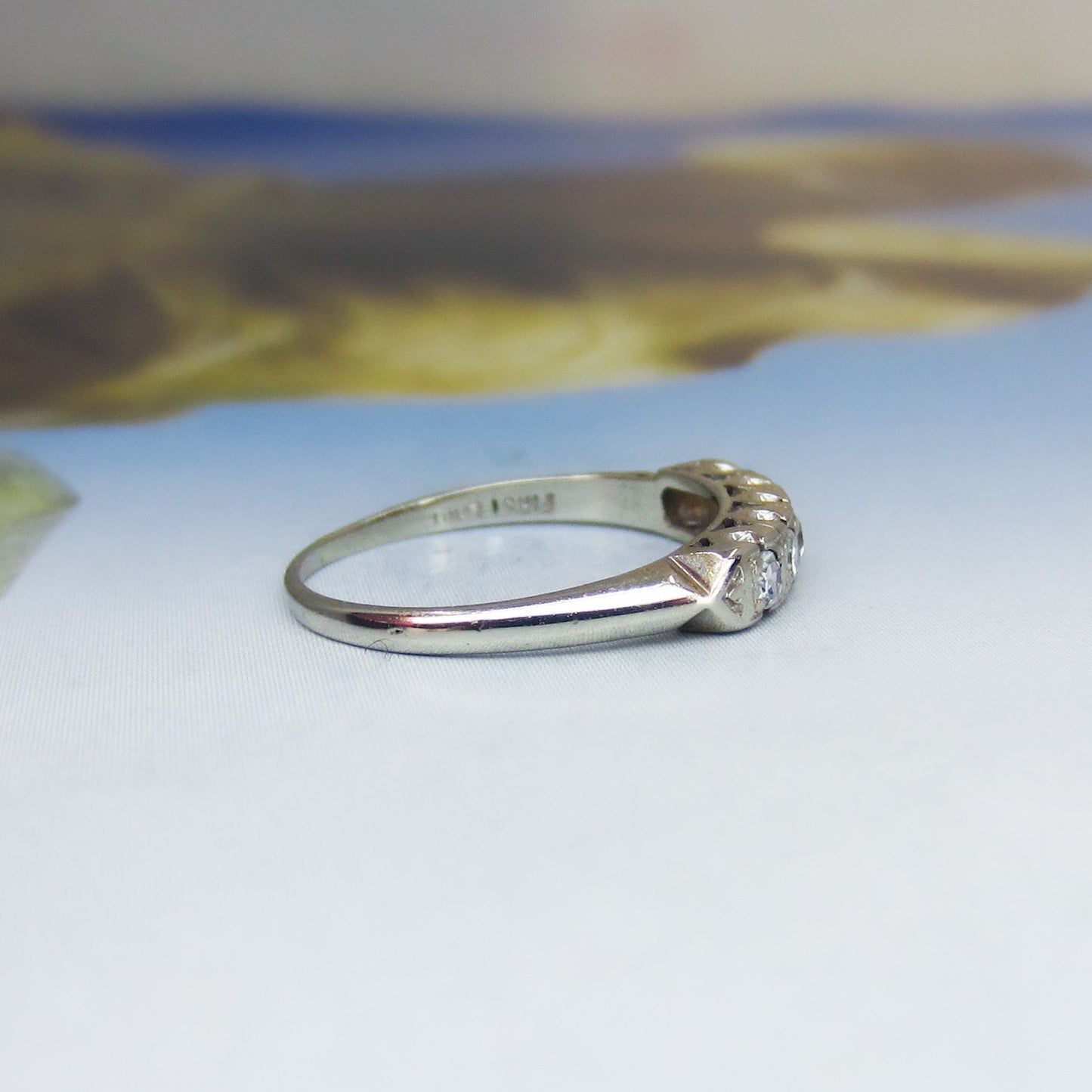 SOLD--Retro Diamond Wedding Band 18k c. 1940