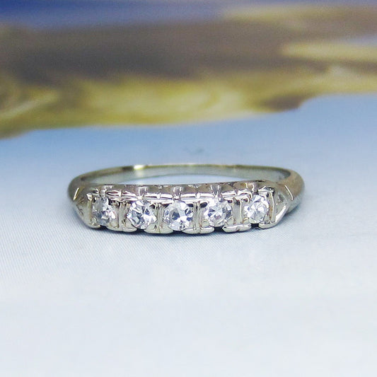 SOLD--Retro Diamond Wedding Band 18k c. 1940