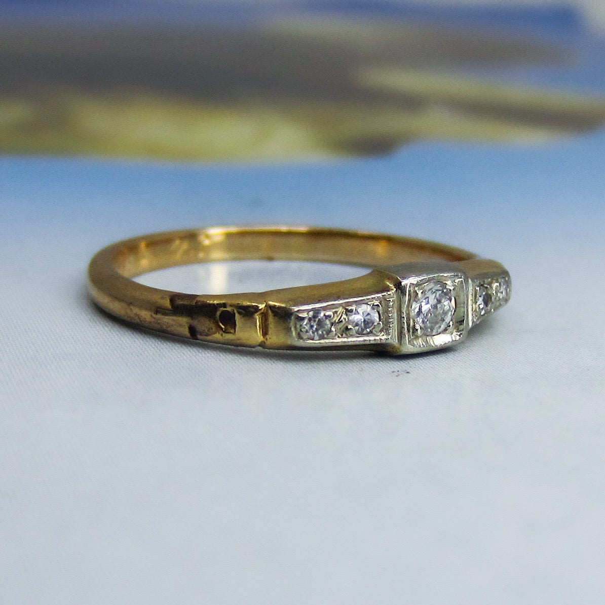 SOLD-Late Art Deco Diamond Band 14k c. 1943