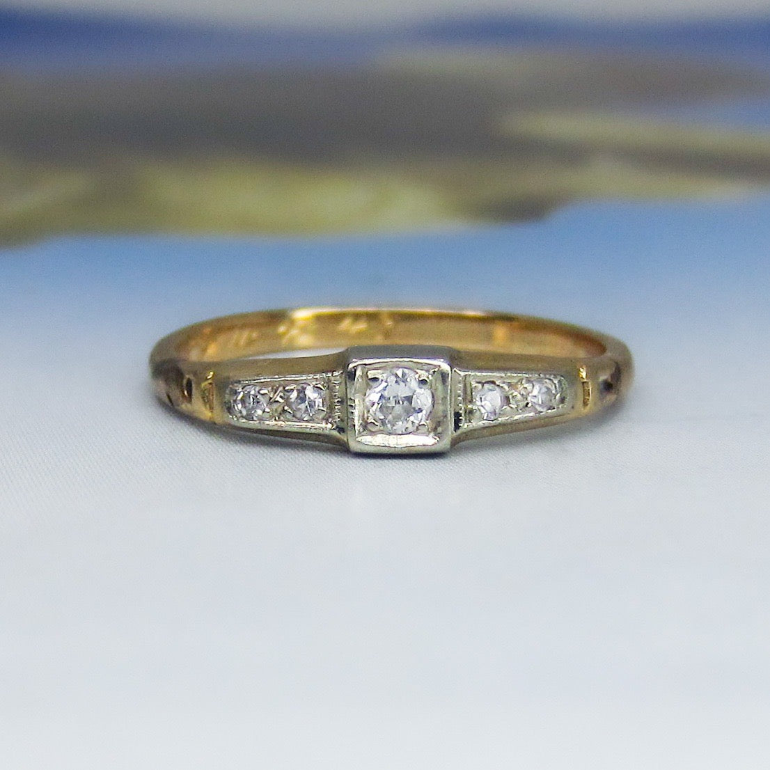 SOLD-Late Art Deco Diamond Band 14k c. 1943