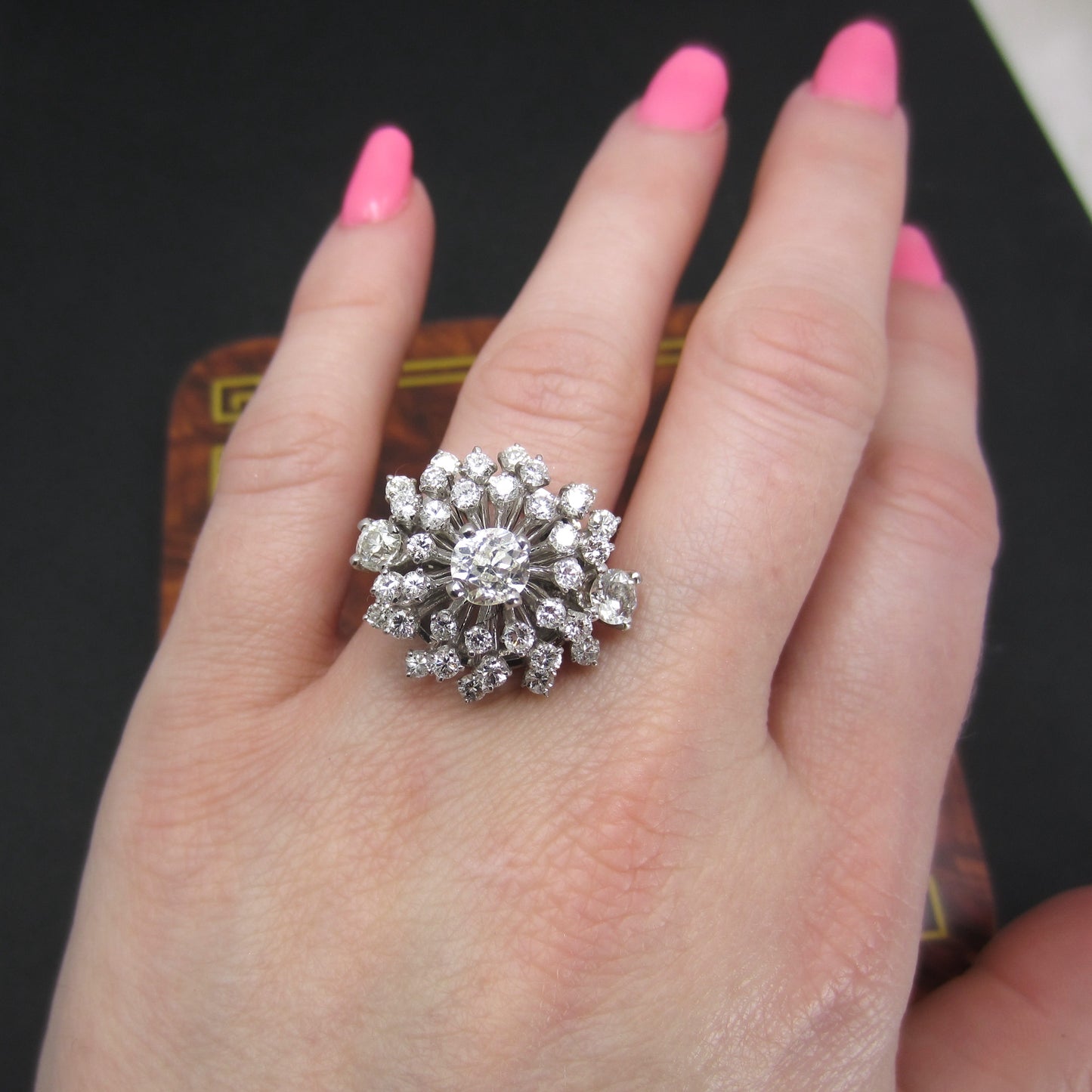 Mid-Century Diamond Cluster Ring 14k c. 1950