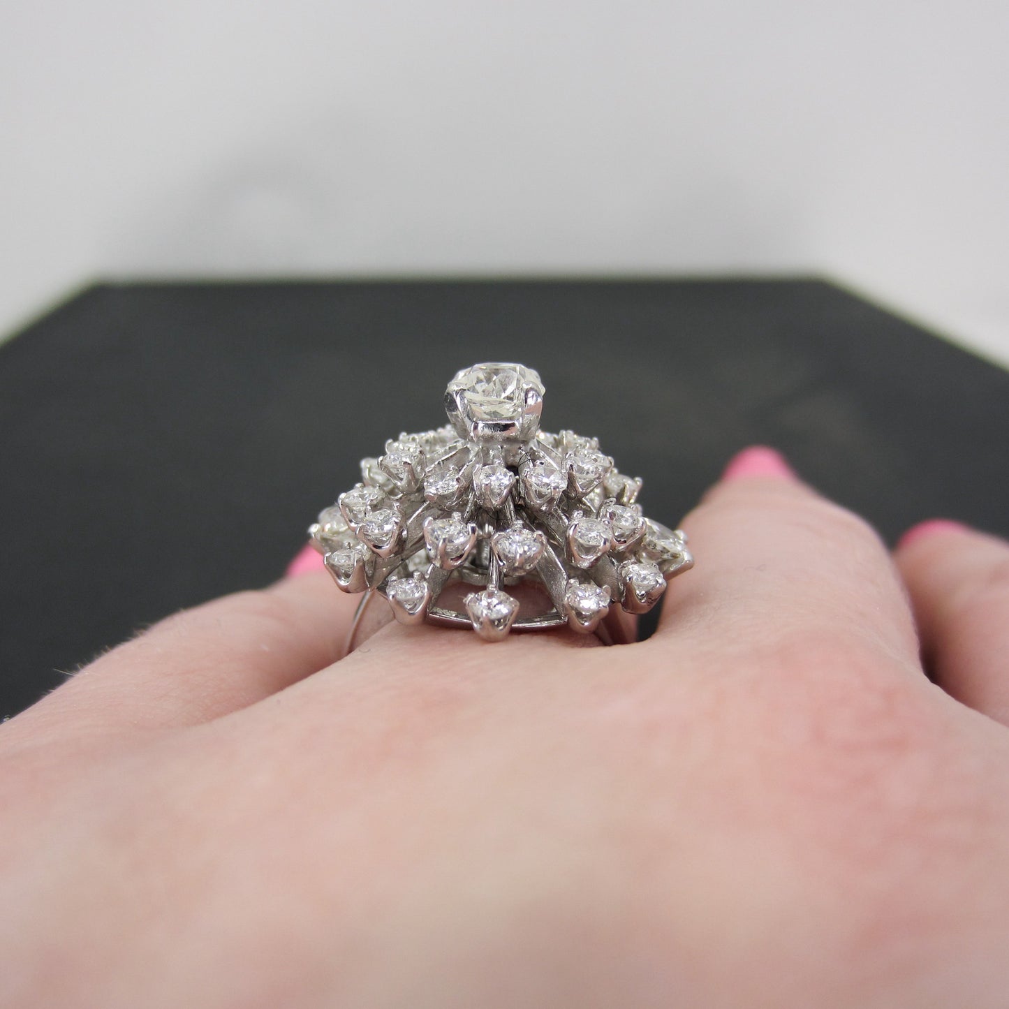 Mid-Century Diamond Cluster Ring 14k c. 1950