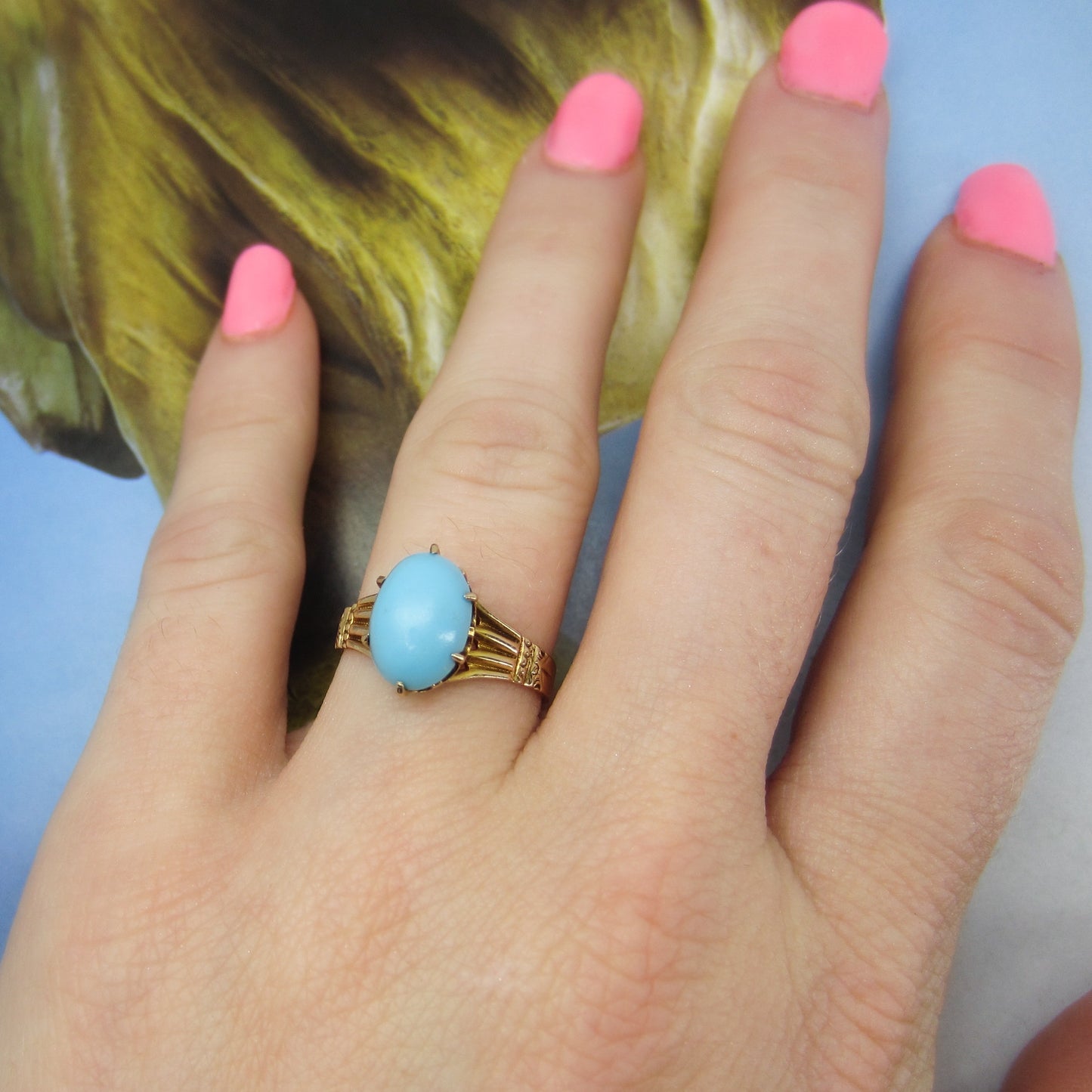 Victorian Crown Set Turquoise Ring 14k c. 1880