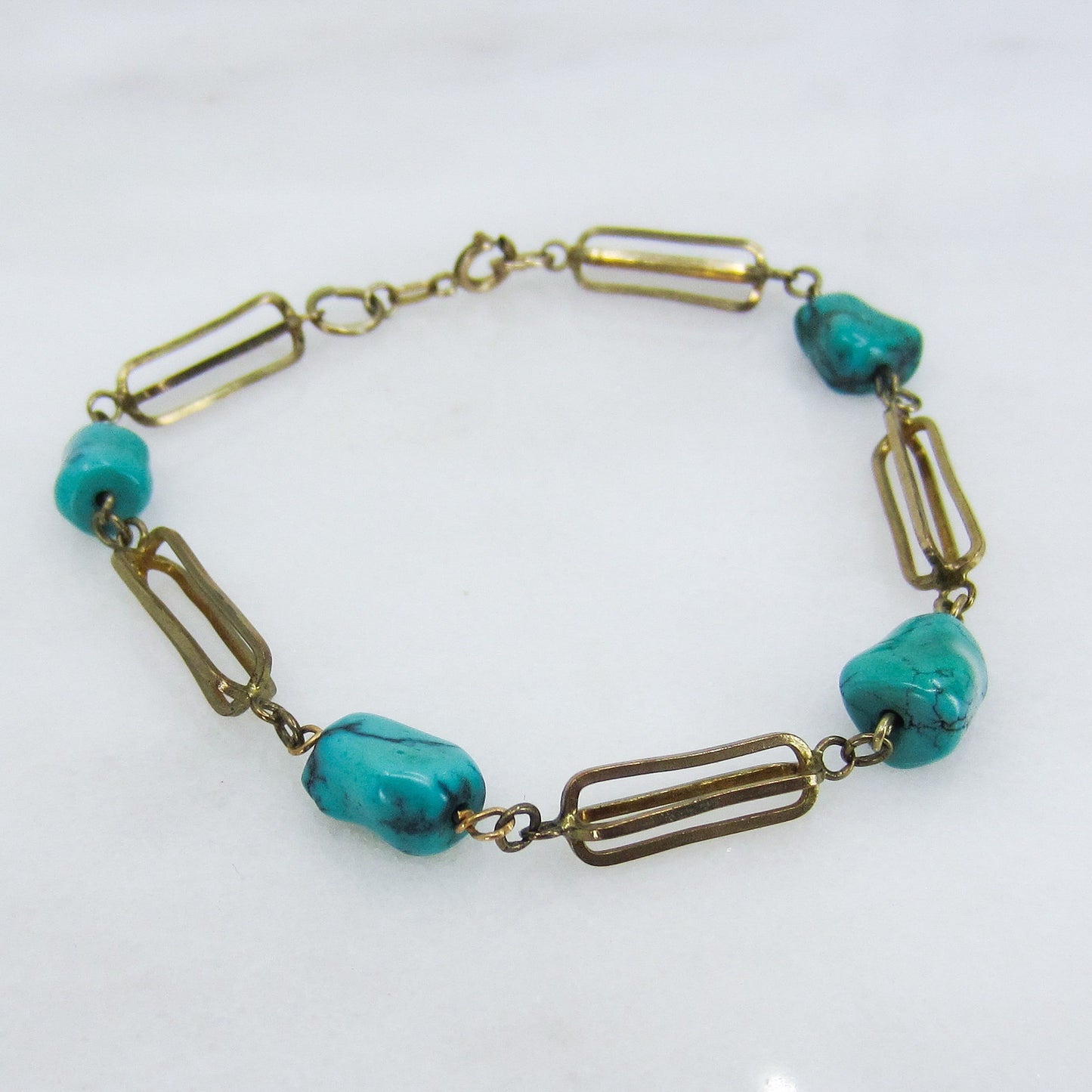 Vintage Turquoise Nugget Bracelet 9k c. 1970