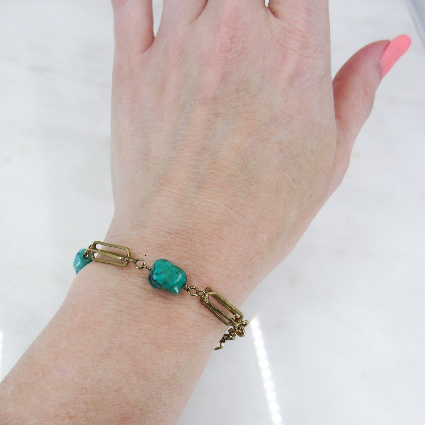 Vintage Turquoise Nugget Bracelet 9k c. 1970