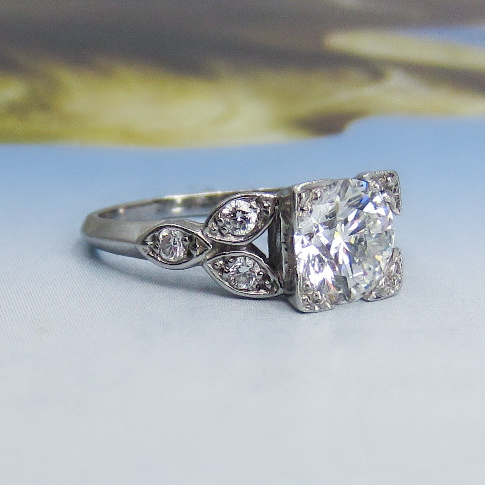 SOLD--Estate Art Deco Style 1.24ct FSI1 Diamond Engagement Ring Platinum