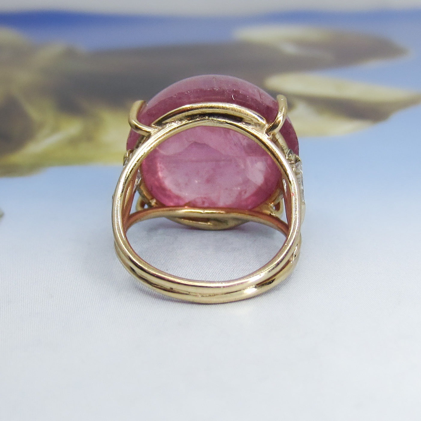Vintage Pink Tourmaline and Diamond Ring 14k c. 1960