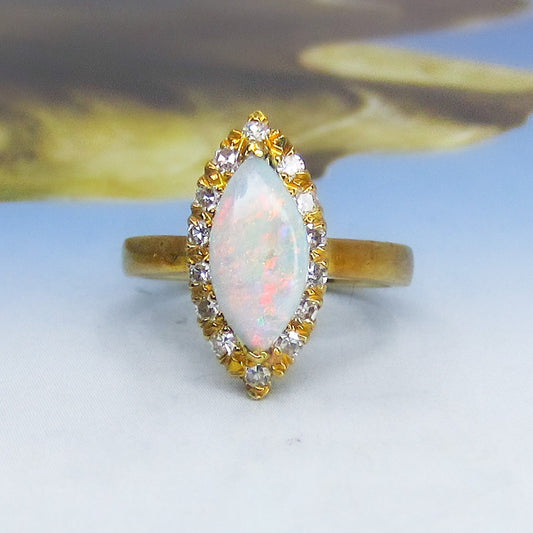 Vintage Opal and Diamond Ring 18k c. 1960