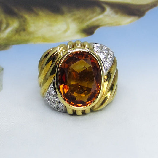 SOLD-Vintage Citrine and Diamond Ring 18k c. 1990