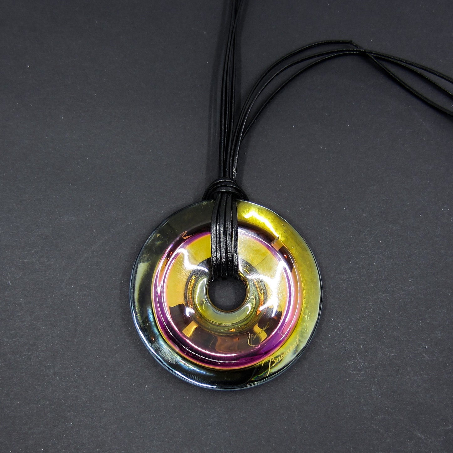 SOLD--Vintage Baccarat B Spirit Rainbow Riviera Crystal Disc Necklace Sterling