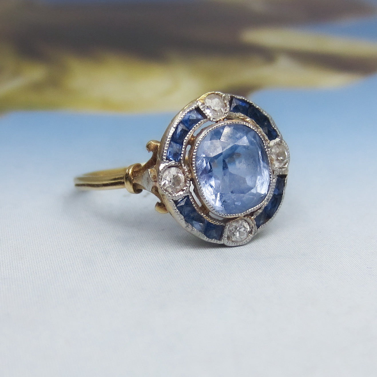 SOLD--Edwardian Sapphire and Diamond Ring Platinum/18k c. 1910