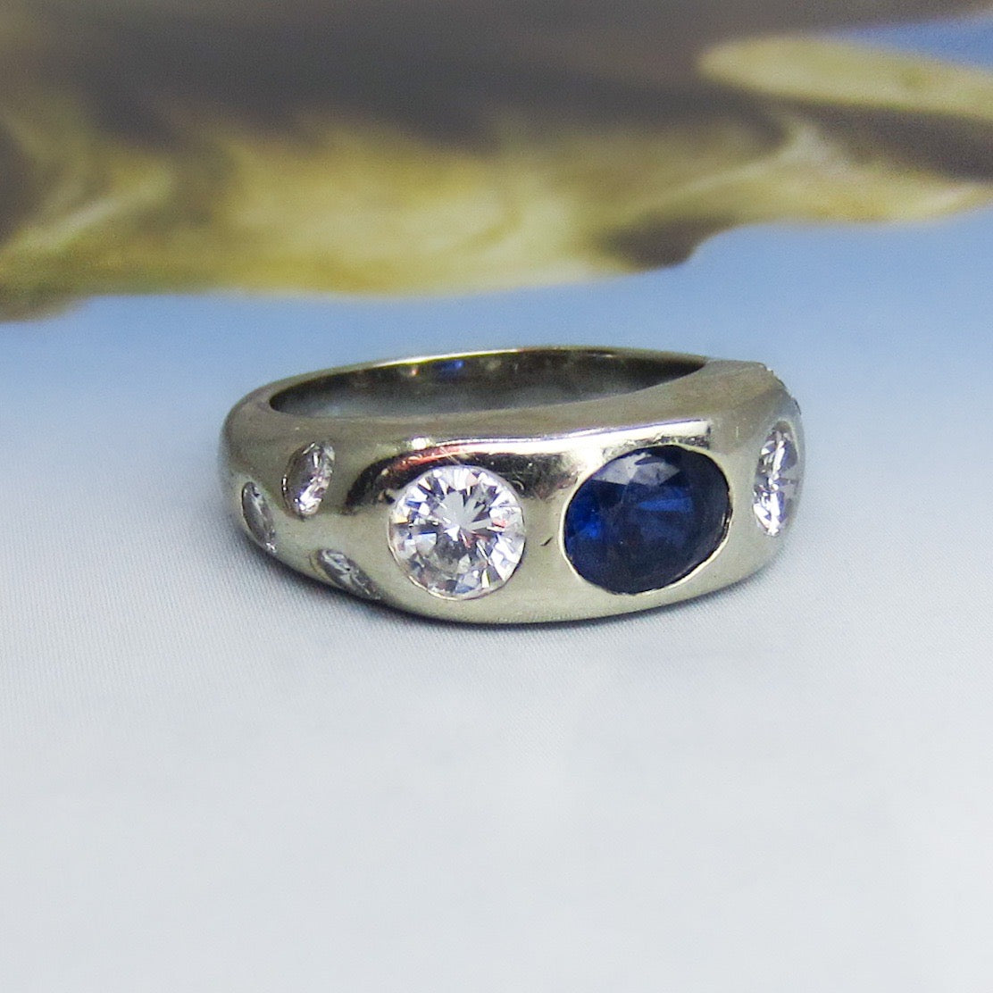 SOLD--Vintage Sapphire and Diamond Ring 14k c. 1950