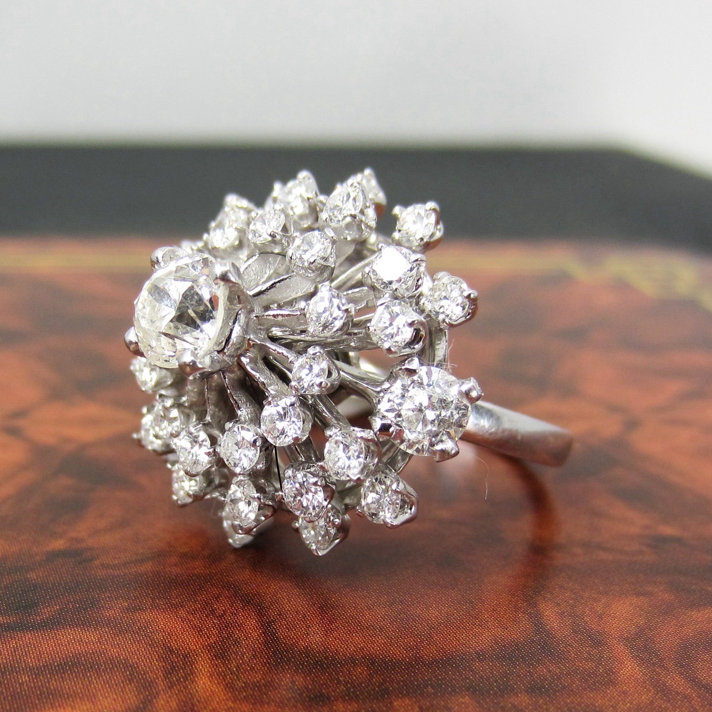 HOLD-Mid-Century Diamond Cluster Ring 14k c. 1950