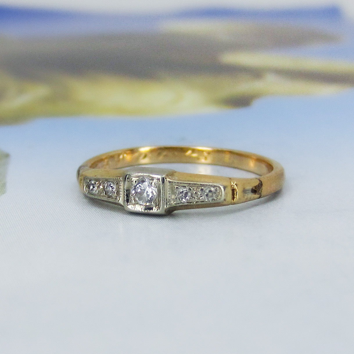 SOLD-Late Art Deco Diamond Band 14k c. 1943