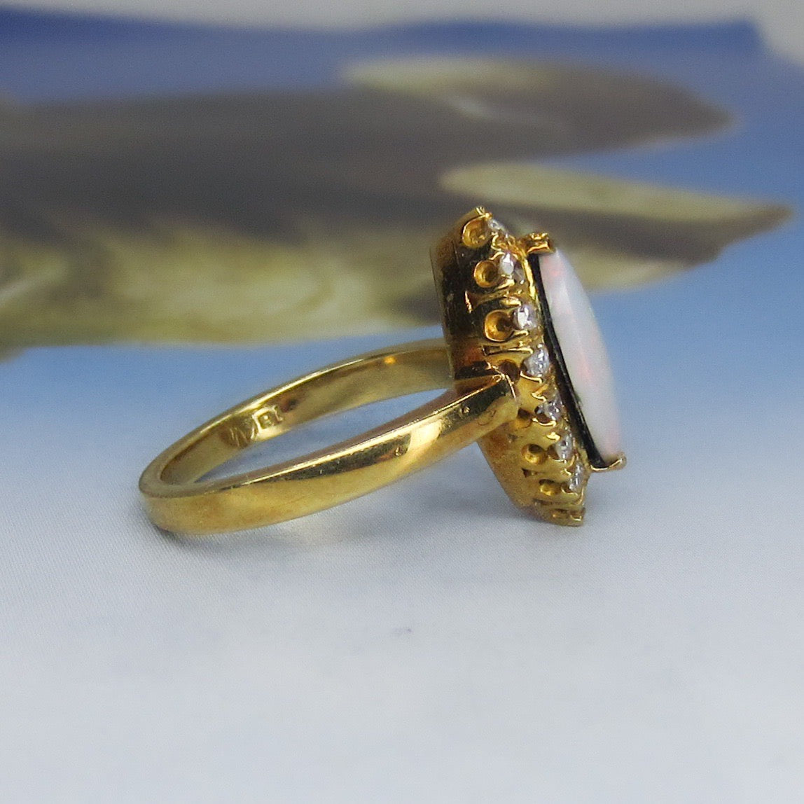 Vintage Opal and Diamond Ring 18k c. 1960