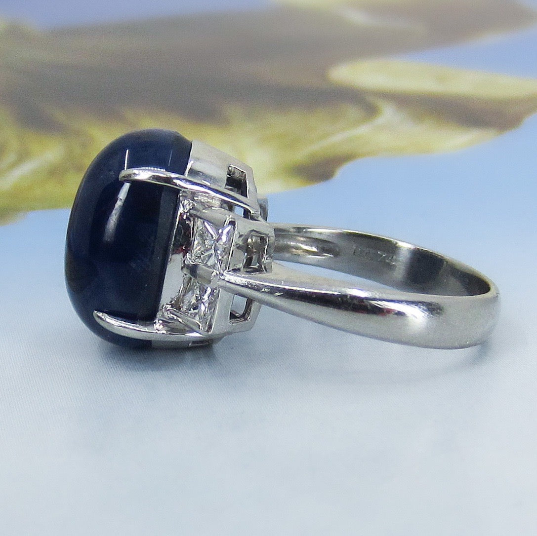 Estate Star Sapphire and Diamond Ring Platinum