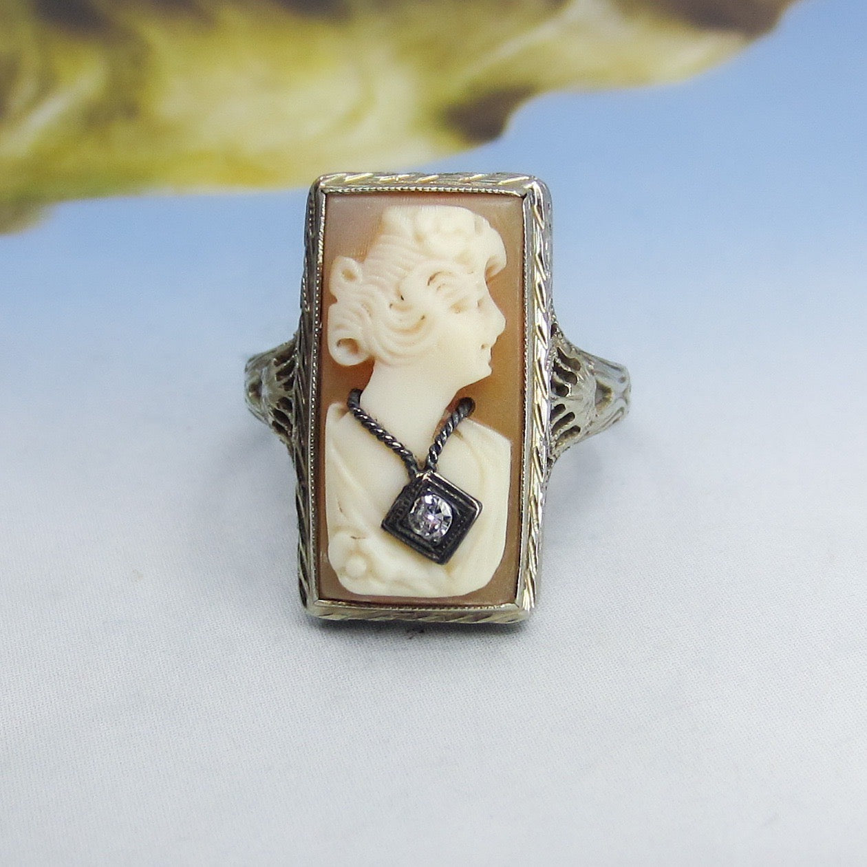 Art Deco Cameo Diamond Ring 14k 19301